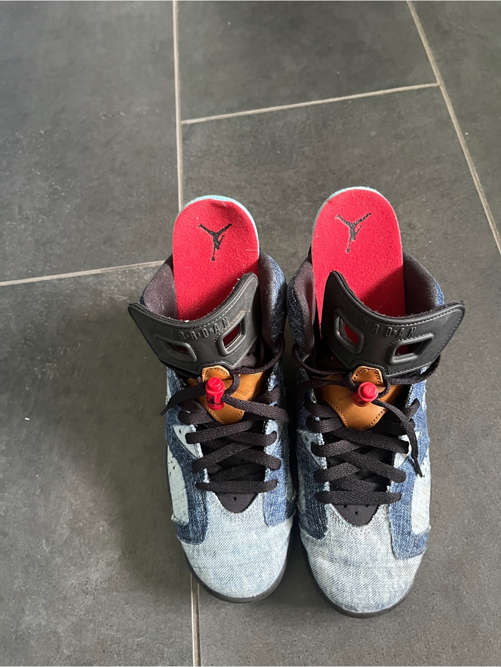 Jordan Kids' Denim Patchwork Sneakers - Black/Blue/Red